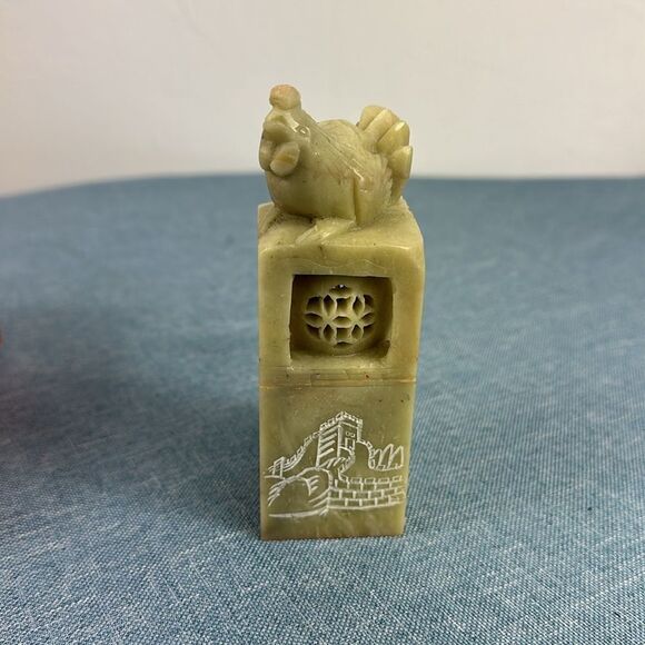 Vintage Chinese Hand Carved Soapstone Seal Stamp With Rooster On Top - Thomas - Picture 6 of 9